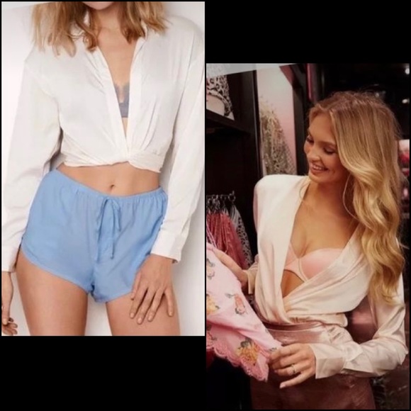 Victoria’s Secret Ivory Satin Tie Front Blouse Top - Picture 2 of 6